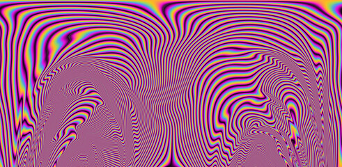 Wall Mural - Texture of a glitched and distorted TV screen. Wavy and distorted moire pattern in acid colors.