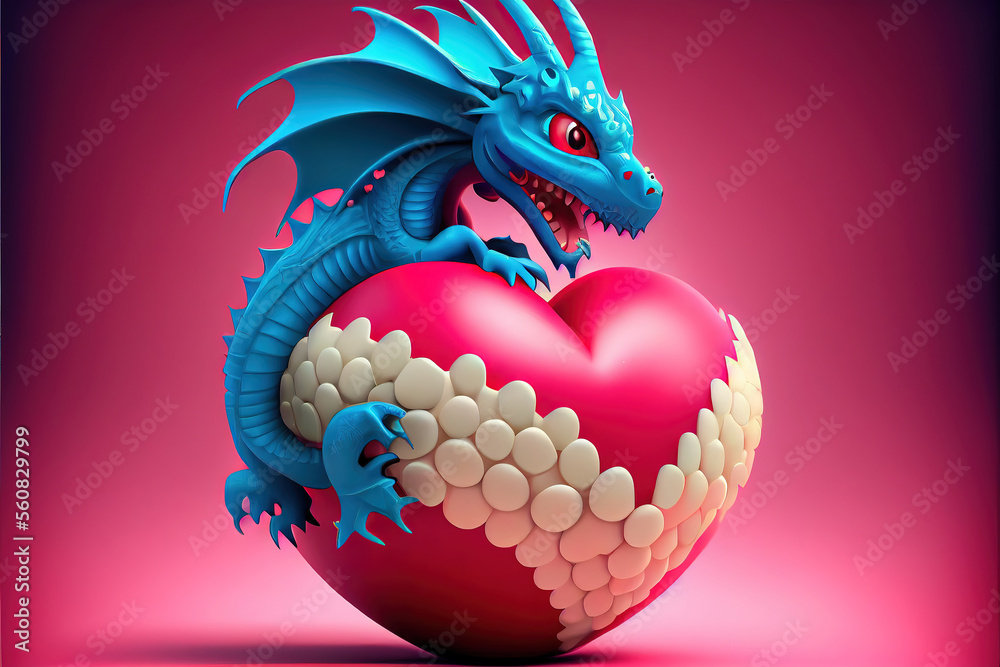 Mothers Day dragon /valentine's day, dragons in love, pink, red
