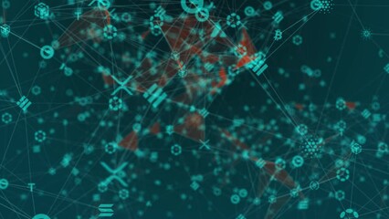 Poster - Abstract digital connection moving dots and lines. Technology background. Network connection structure. Plexus effect. 3d Seamless loop. 4K