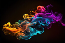Colorful Neon Strings. Neon Smoke. 3D Rendering. Generative AI