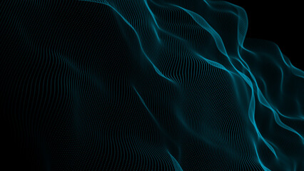 Aufkleber - Wave of dots and weave lines. Abstract background. Network connection structure. 3d rendering.