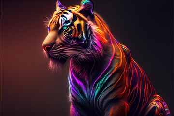  Neon psychic wave tiger animal created with generative ai technology