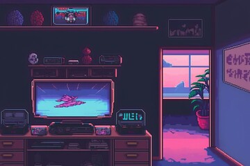 Wall Mural - 4K resolution or higher, 90's esthetics, video game, pixel art, lofi, vintage. Generative AI Technology