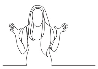 Poster - continuous line drawing emotional upset woman - png image with transparent background