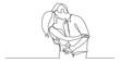 continuous line drawing of loving couple of man and woman hugging each other - PNG image with transparent background