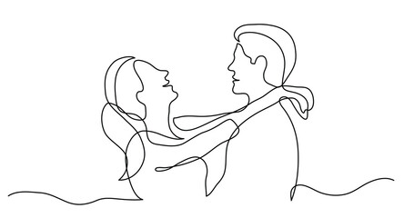 Wall Mural - continuous line drawing of happy woman hugging man laughing - PNG image with transparent background