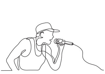 Poster - continuous line drawing singer with microphone - PNG image with transparent background
