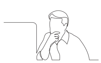Poster - continuous line drawing sitting computer worker focused on work - PNG image with transparent background