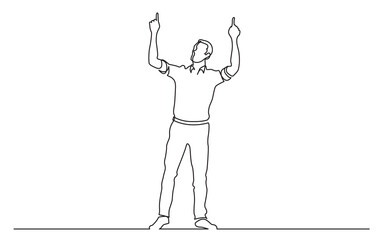 Poster - continuous line drawing standing man pointing fingers - PNG image with transparent background