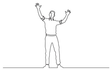 Poster - continuous line drawing standing man waving hands - PNG image with transparent background