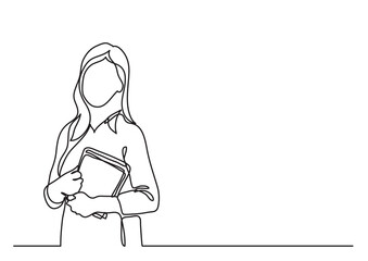 Fototapete - continuous line drawing standing teacher with books - PNG image with transparent background