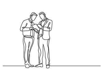 Leinwandbilder - continuous line drawing two men standing talking - PNG image with transparent background