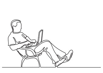 Leinwandbilder - continuous line sitting working on laptop computer - PNG image with transparent background