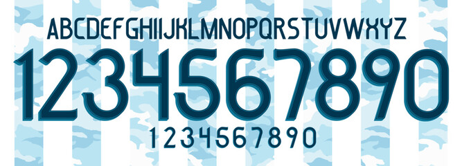 Poster - font vector team 2019 kit sport style font. football style font with lines and points inside. messi. argentina font world cup. sports style letters and numbers for soccer team