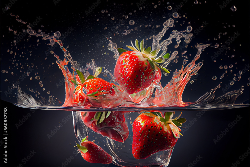 strawberry in water splash Stock Illustration | Adobe Stock