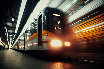 Blurred Motion Of Train At Subway Station