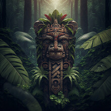 Totem Statue In The Jungle. Generative AI.