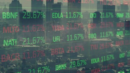 Poster - Animation of financial data processing over cityscape