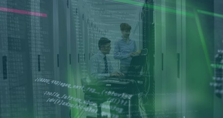 Poster - Animation of data processing over diverse business people in server room