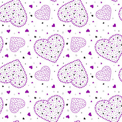 Wall Mural - eamless pattern with white, purple and pink hearts  on a white background