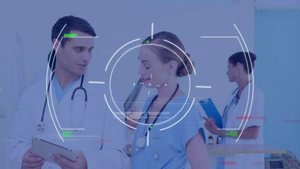 Poster - Animation of interference and scope scanning over diverse doctors at hospital