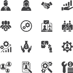 Business people and finance thin line icon set, Vector solid icon