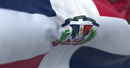 Wall Mural - Close-up of the Dominican Republic national flag waving