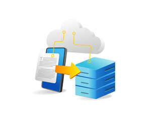 Poster - Flat 3d concept isometric illustration store smartphone data in cloud server