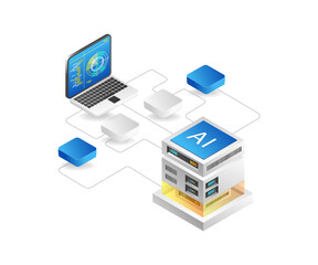 Poster - Flat 3d concept isometric illustration of artificial intelligence analyst radar network
