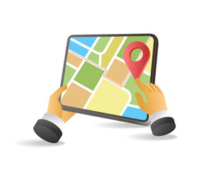 Poster - Flat 3d concept isometric illustration of a hand pointing at a location map