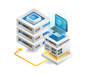 Poster - Flat 3d concept isometric illustration of server analysis artificial intelligence
