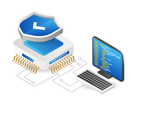 Aufkleber - Isometric flat 3d concept of chip system security program illustration