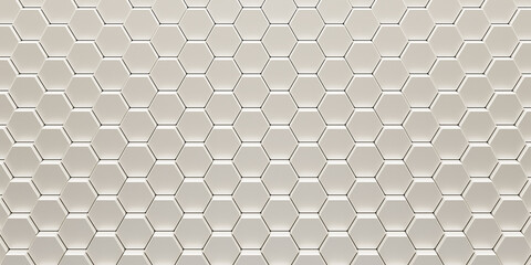 White geometric hexagonal abstract background. Surface polygonal pattern with glowing hexagons,