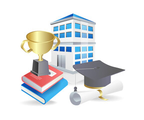 Poster - Flat isometric 3d illustration concept of getting a trophy at graduation