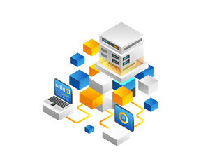 Poster - Isometric flat 3d concept high tech server block chain illustration