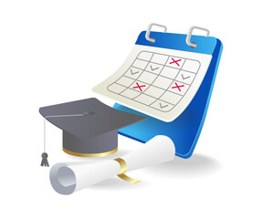 Poster - Isometric flat 3d concept illustration of graduation calendar studying at school