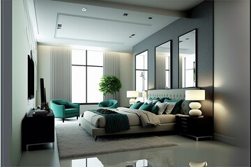 Wall Mural - Modern Luxurious interior room bedroom design. Generative ai