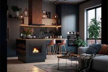 Wall Mural - Modern stylish living room interior design. Generative ai 
