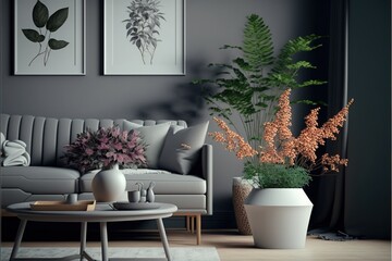 Wall Mural - Modern black and white stylish living room interior design. Generative ai 