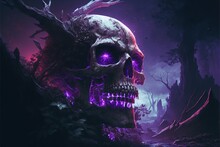 Purple Skull. Evil Skeleton Head. Halloween Concept. Generative AI