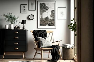 Wall Mural - Modern black and white stylish living room interior design. Generative ai 