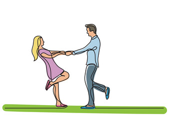 Wall Mural - continuous line drawing happy couple dancing colored - PNG image with transparent background