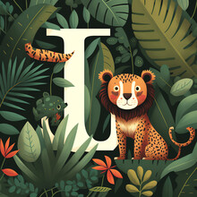 Cute Letter L, Children's Book, Jungle Theme, Generative AI