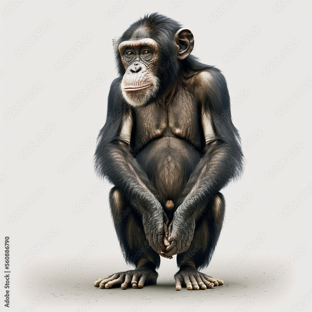 Chimpanzee full body image with white background ultra realistic Stock ...