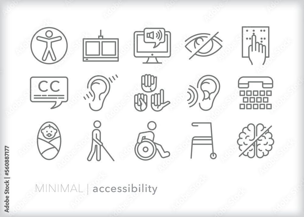 Set of accessibility line icons for tools to communicate with other ...