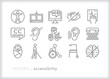 Set of accessibility line icons for tools to communicate with other people and consume information online through assistive technology
