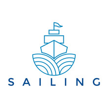 Modern Sailboat Sailing Ship In Sea Ocean Wave, Minimalist Sailboat Vector Logo Design Template