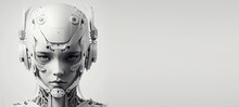  Robot Head On Empty White Background. Ai Generative Image.