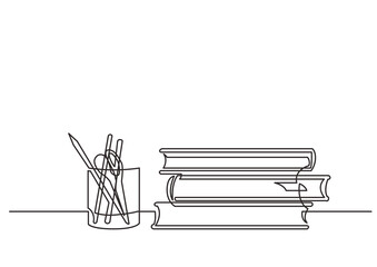 Wall Mural - continuous line drawing work books pencils - PNG image with transparent background