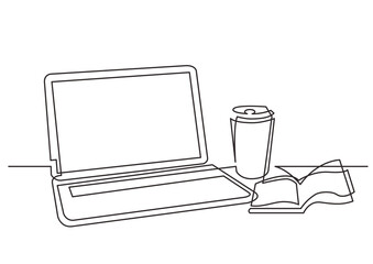 Poster - continuous line drawing work desk laptop - PNG image with transparent background